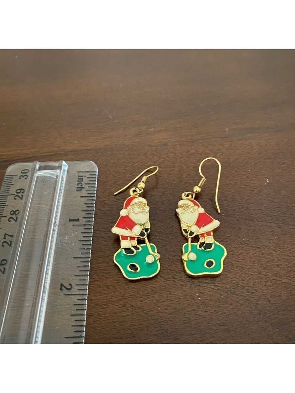 EUC Goldtone Santa Earrings • Holiday Golf Theme • Festive Christmas Jewelry - Picture 4 of 4